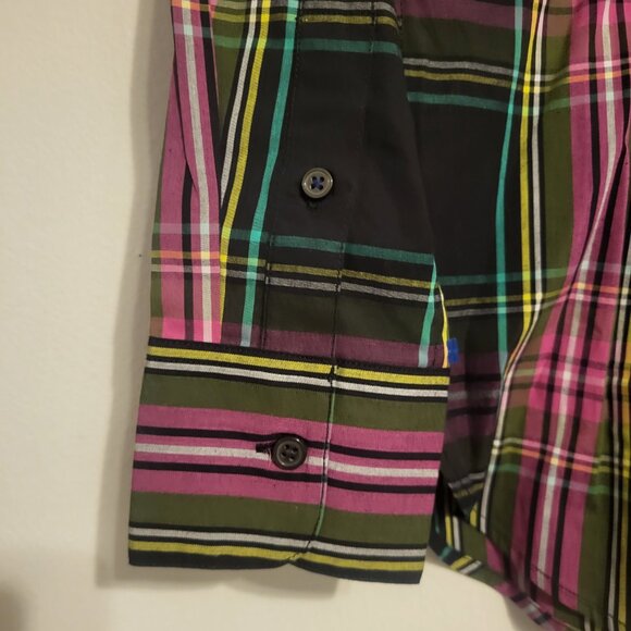 J Crew Womens Cotton Blouse Top Slim size 0 Pink Stewart Tartan Plaid Holiday - Picture 7 of 7